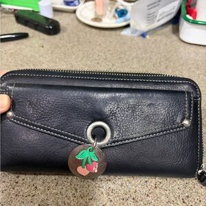 JUICY COUTURE Black Leather Wallet with Cherry Charm